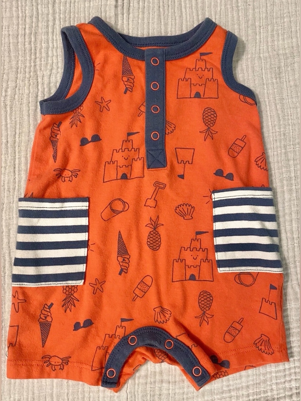 Baby Boy Cat & Jack Beach Romper (0-3 Months) Orange Sleeveless Shorts Summer